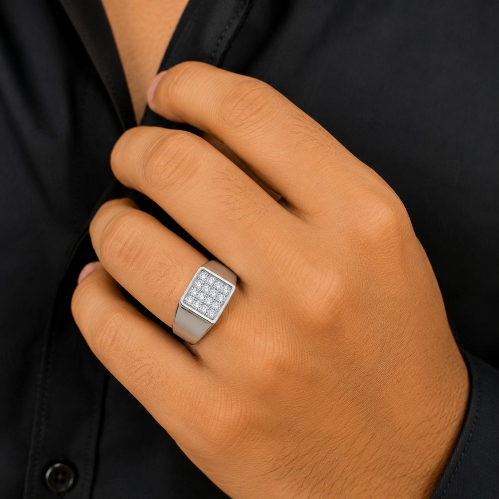 Lab Grown Diamond Round Cut Pave Set Men's Ring For Birthday Gift