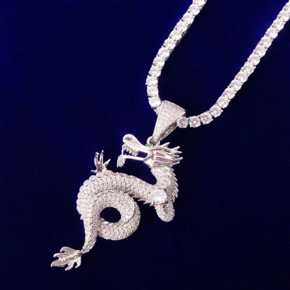 Round Cut Lab Grown Diamond Flooded Dragon Pendant