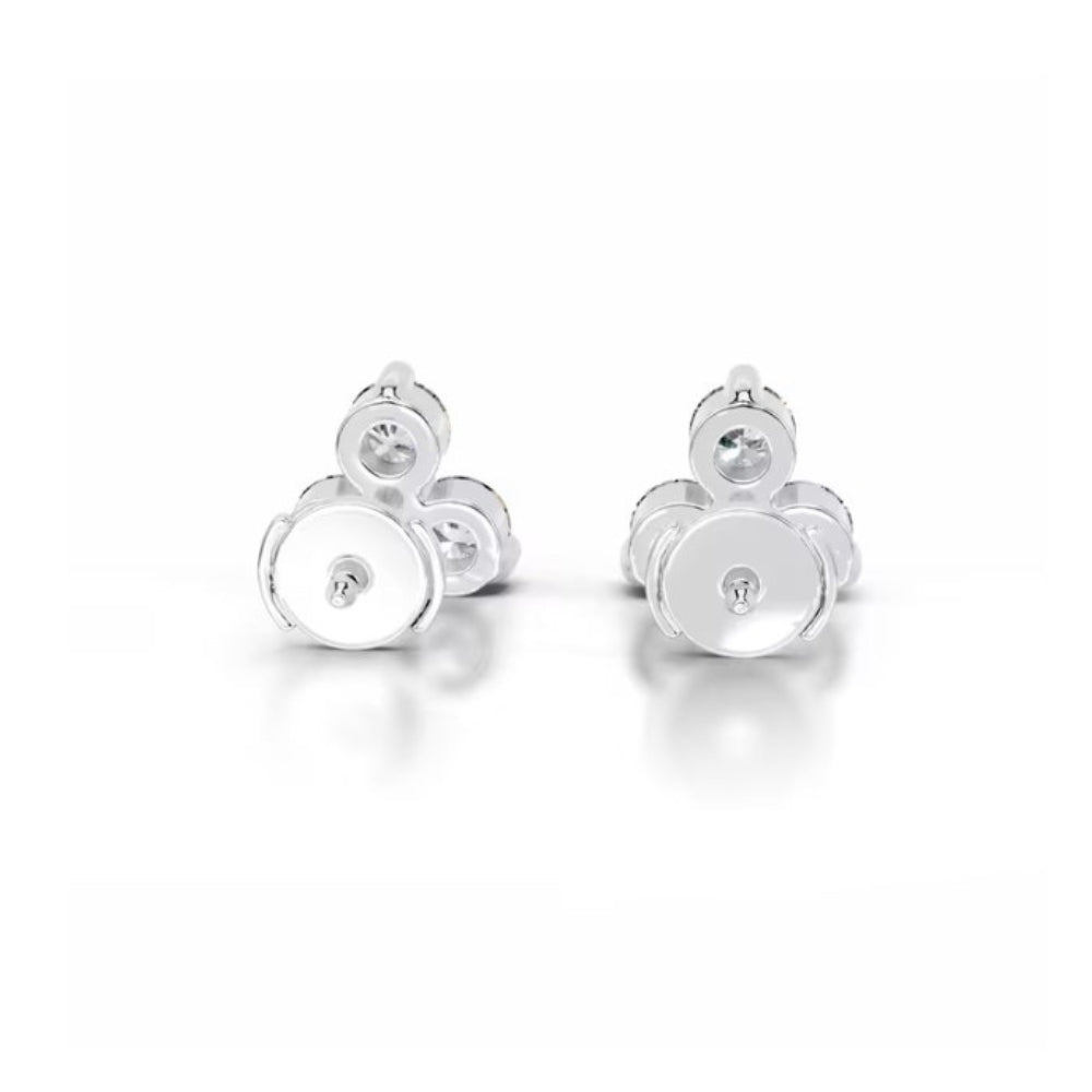 Colorless Moissanite Round Cut Three Stone Stud Earring