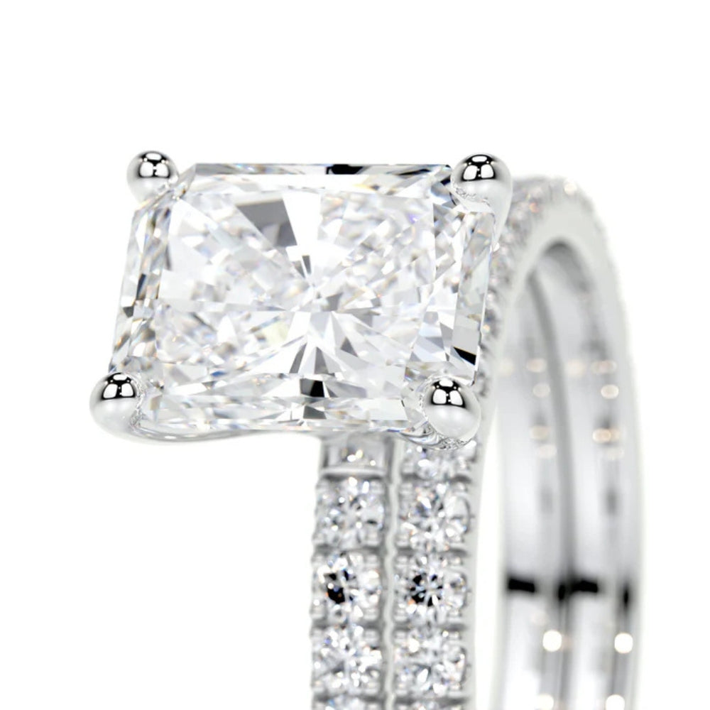 Radiant Cut Pave Set VVS1 Moissanite Pave Set Ring Set For Bridle