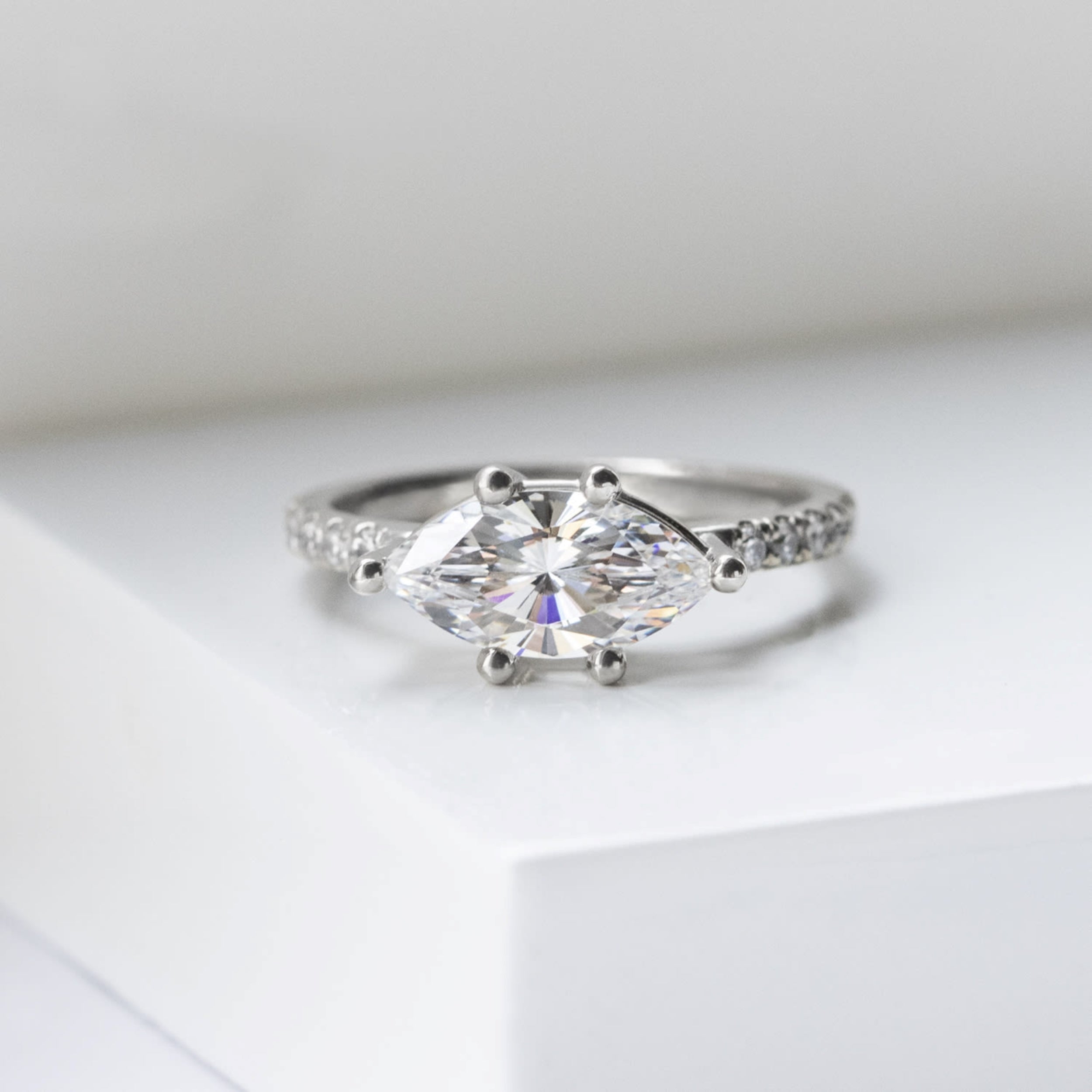 East to West Marquise Cut Moissanite Engagement Ring