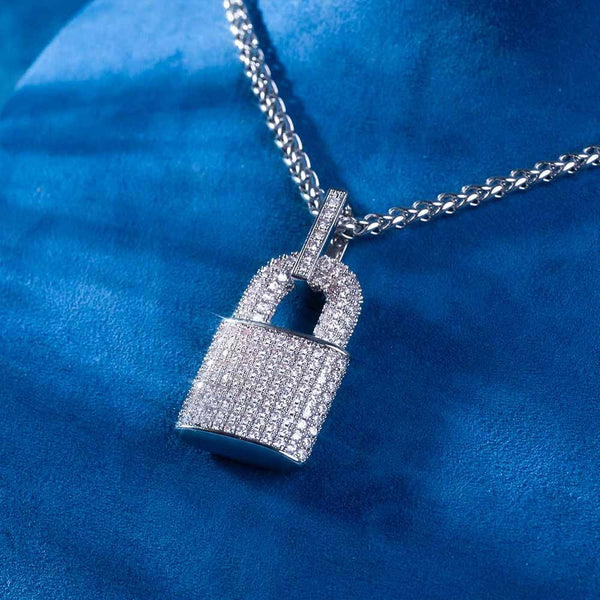 Iced Out Padlock Pendant VVS1 Moissanite Hip Hop Necklace