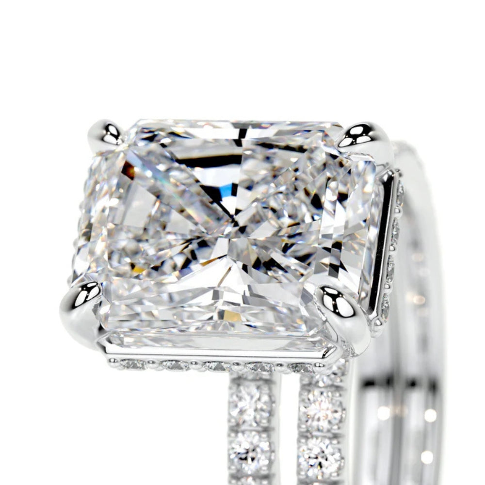 Moissanite Radiant Cut Hidden Halo Style Wedding Ring Set