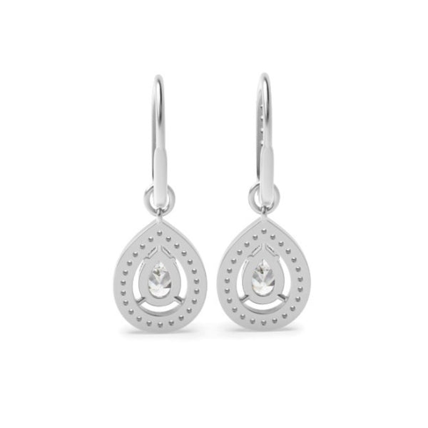 18K White Gold Pear Cut Moissanite Halo Drop Earrings