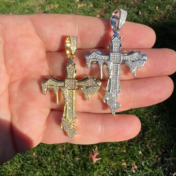 Iced Out Moissanite Diamond Cross Bling Pendant For Men's