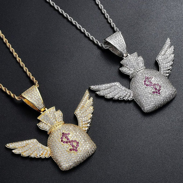 Moissanite Diamond Money Bag Wing Hip Hop Pendant
