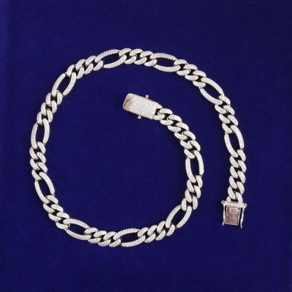 Round Cut Lab Grown Diamond Figaro Cuban Link Chain