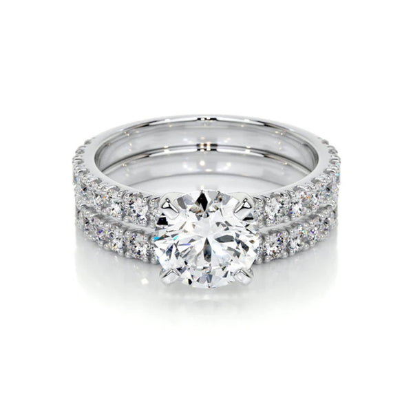 Round Cut Colorless Moissanite Pave Set Wedding Ring Set