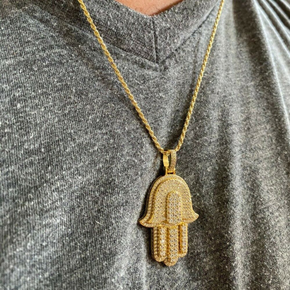 Evil Eye Hamsa Hand Iced Out Moissanite Hip Hop Pendant