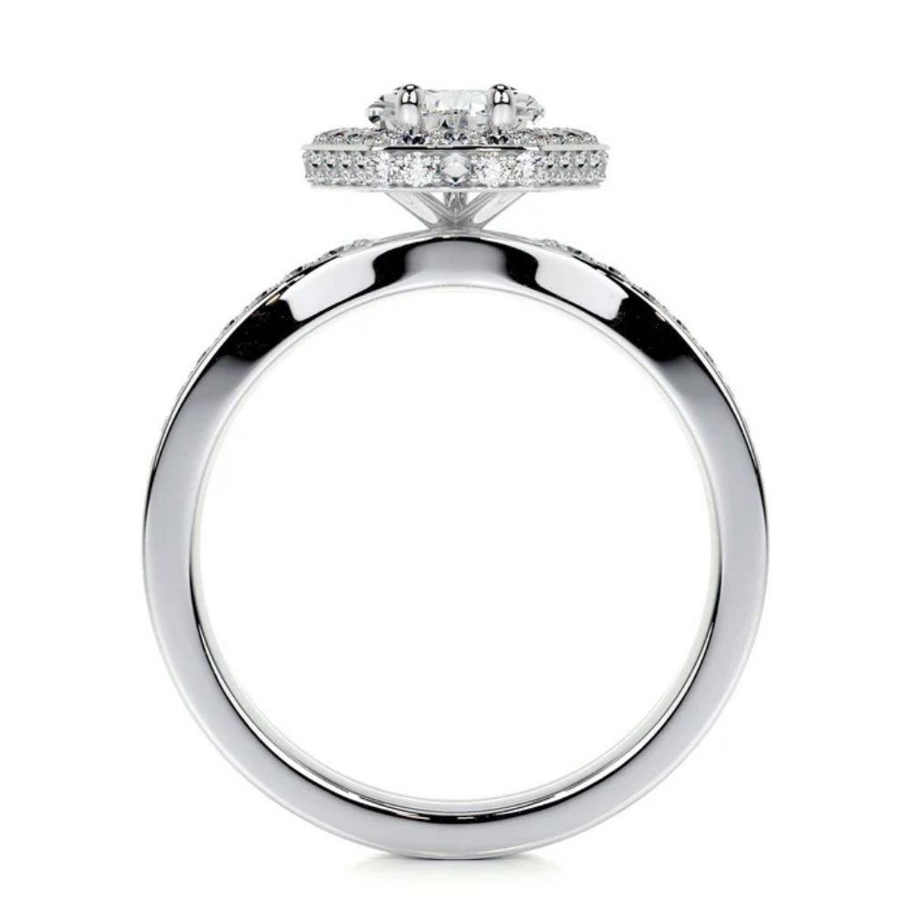 Pear Cut Moissanite Hidden Halo Ring Set For Bridal