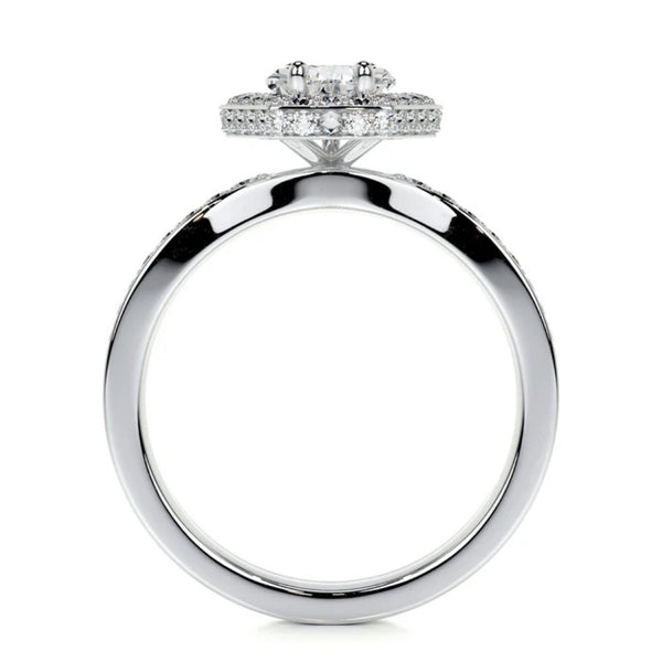 Pear Cut Moissanite Hidden Halo Ring Set For Bridal