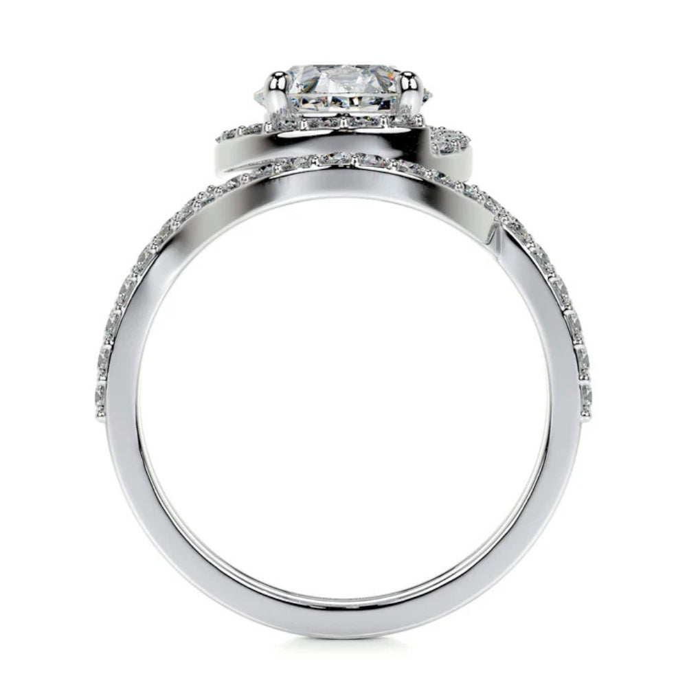 Round Cut Moissanite Halo Ring Set For Bridal