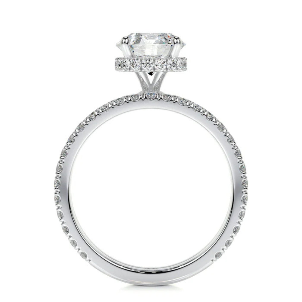 Moissanite Round Cut Hidden Halo Ring Set For Wdding