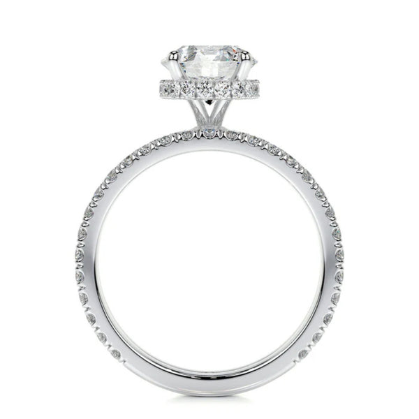 Moissanite Round Cut Hidden Halo Ring Set For Wdding