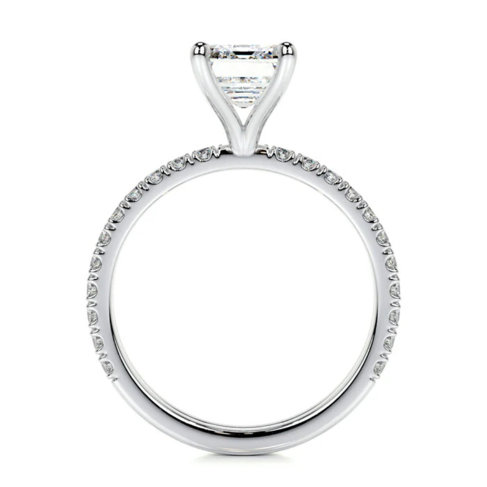 Emerald Cut Pave Set Colorless Moissanite Wedding Ring Set