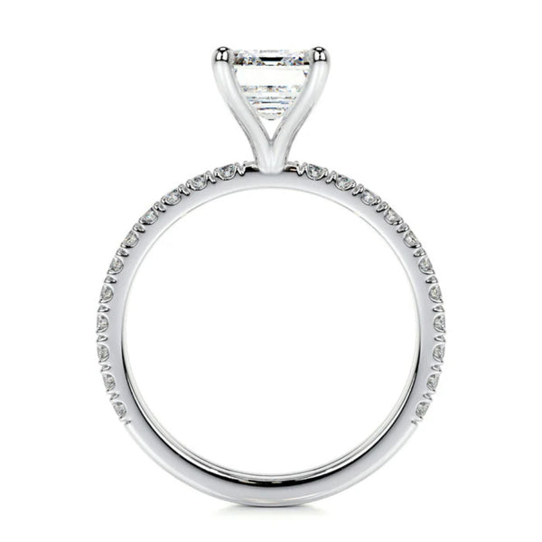 Emerald Cut Pave Set Colorless Moissanite Wedding Ring Set