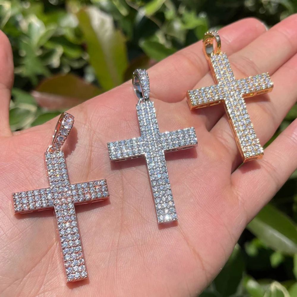 Round Cut Lab Grown Diamond Hip Hop Cross Pendant