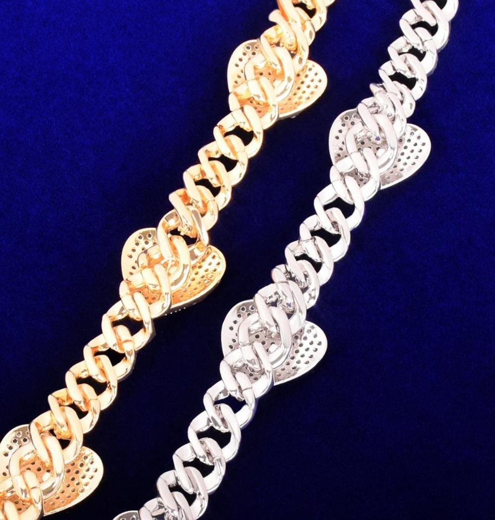 Moissanite Heart Miami Cuban Link Men's Hip Hop Bracelet