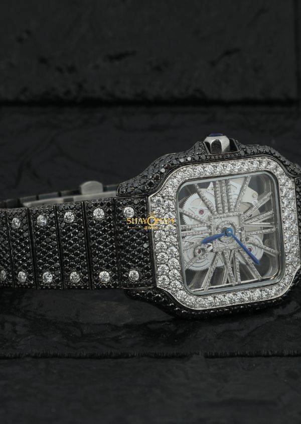 Black Moissanite Diamond Iced Out Skeleton Watch