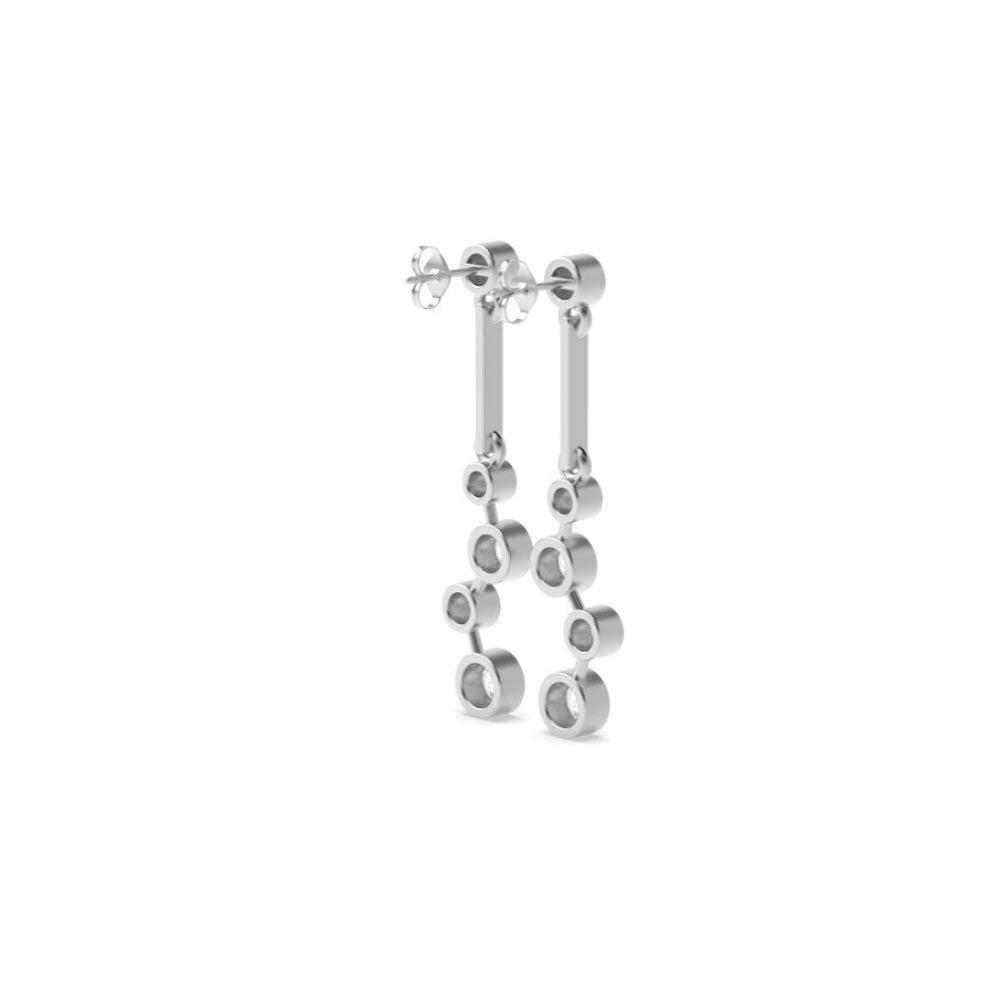 14K White Gold Bezel Set Round Moissanite Drop Dangle Earrings
