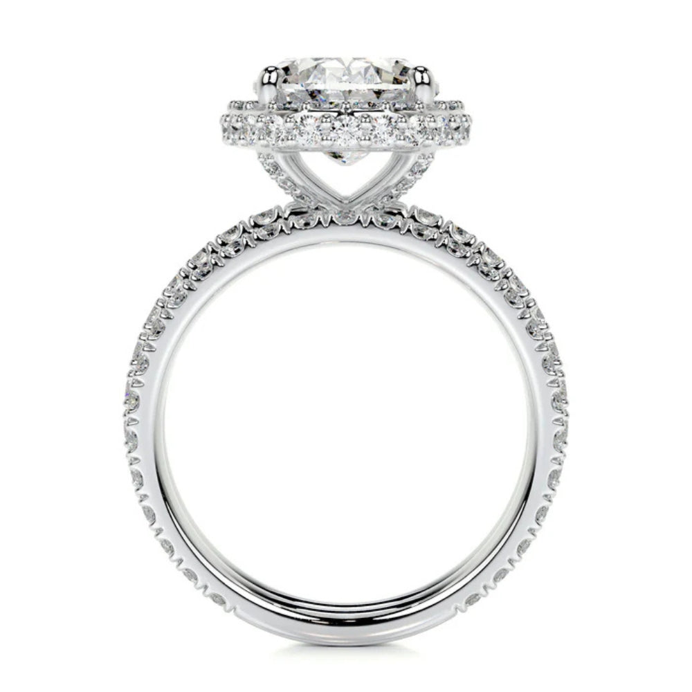Oval Cut Moissanite Hidden Halo Ring Set For Wedding