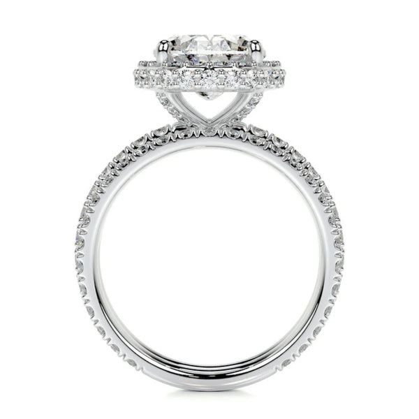 Oval Cut Moissanite Hidden Halo Ring Set For Wedding
