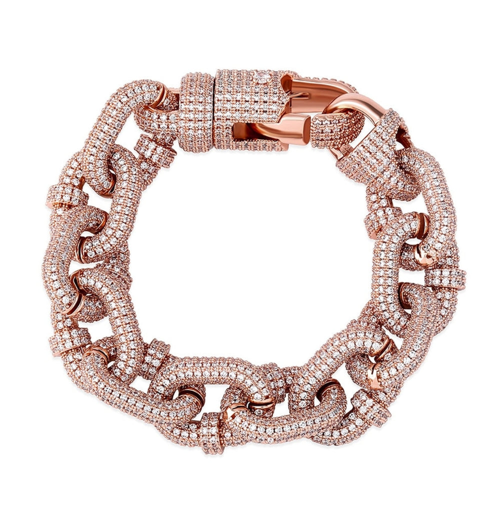 Colorless Moissanite Rugged Rolo Cuban Link Hip Hop Bracelet