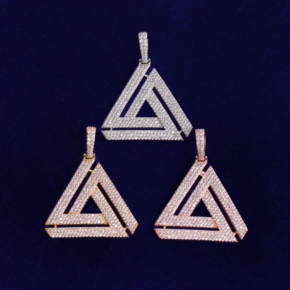 Round Cut Lab Grown Diamond Triangle Pyramid Hip Hop Pendant