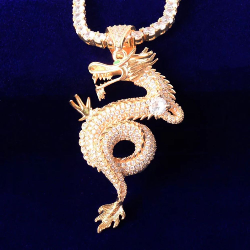 Round Cut Lab Grown Diamond Flooded Dragon Pendant