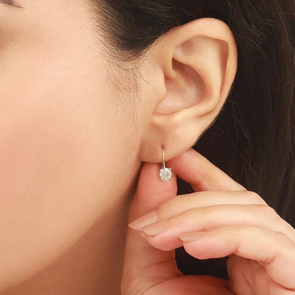 Round Brilliant Cut Moissanite Solitaire Drop Dangle Earrings