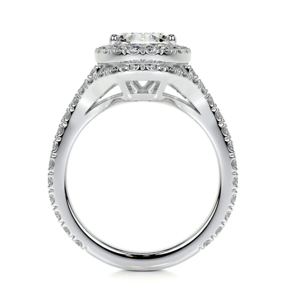 Oval Cut Moissanite Halo Style Ring Set For Anniversary Gift