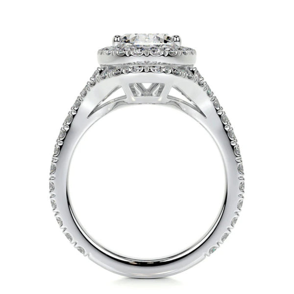 Oval Cut Moissanite Halo Style Ring Set For Anniversary Gift