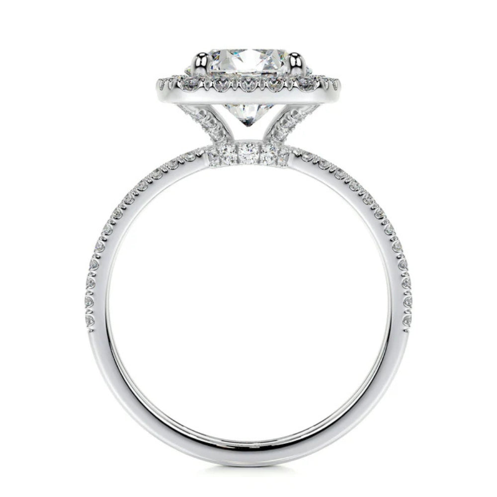 Moissanite Round Cut Hidden Halo Wedding Ring Set