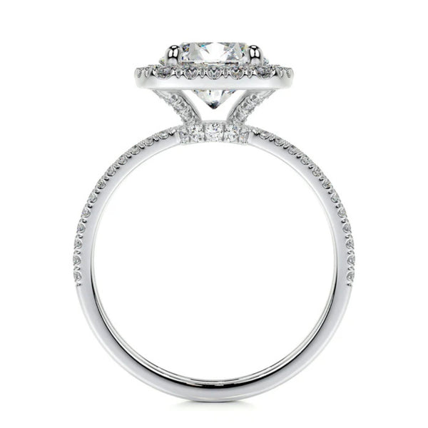 Moissanite Round Cut Hidden Halo Wedding Ring Set