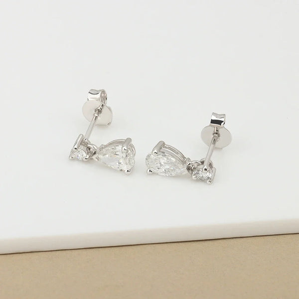 Minimalist Pear Cut And Round Cut Moissanite Drop Dangle Earrings