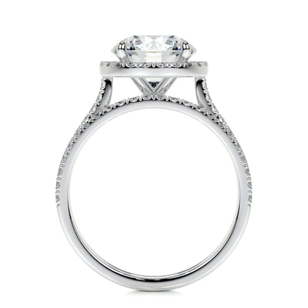 Round Cut Moissanite Halo Style Bridal Ring Set