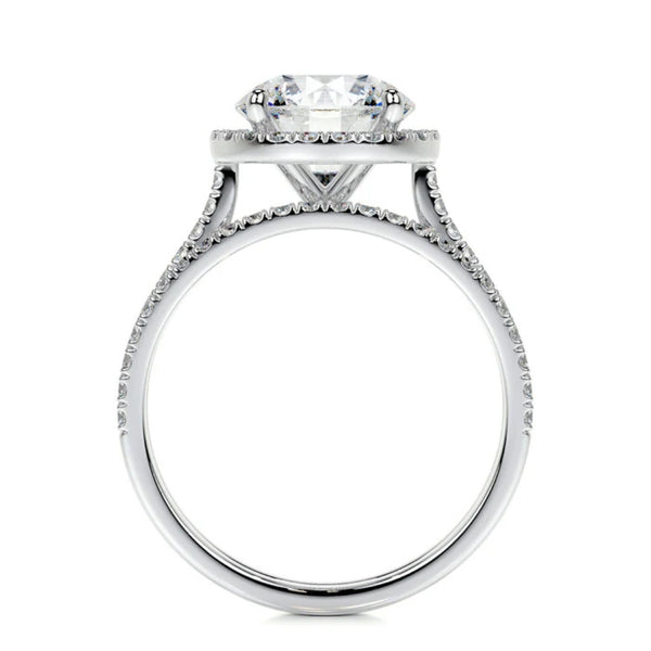 Round Cut Moissanite Halo Style Bridal Ring Set