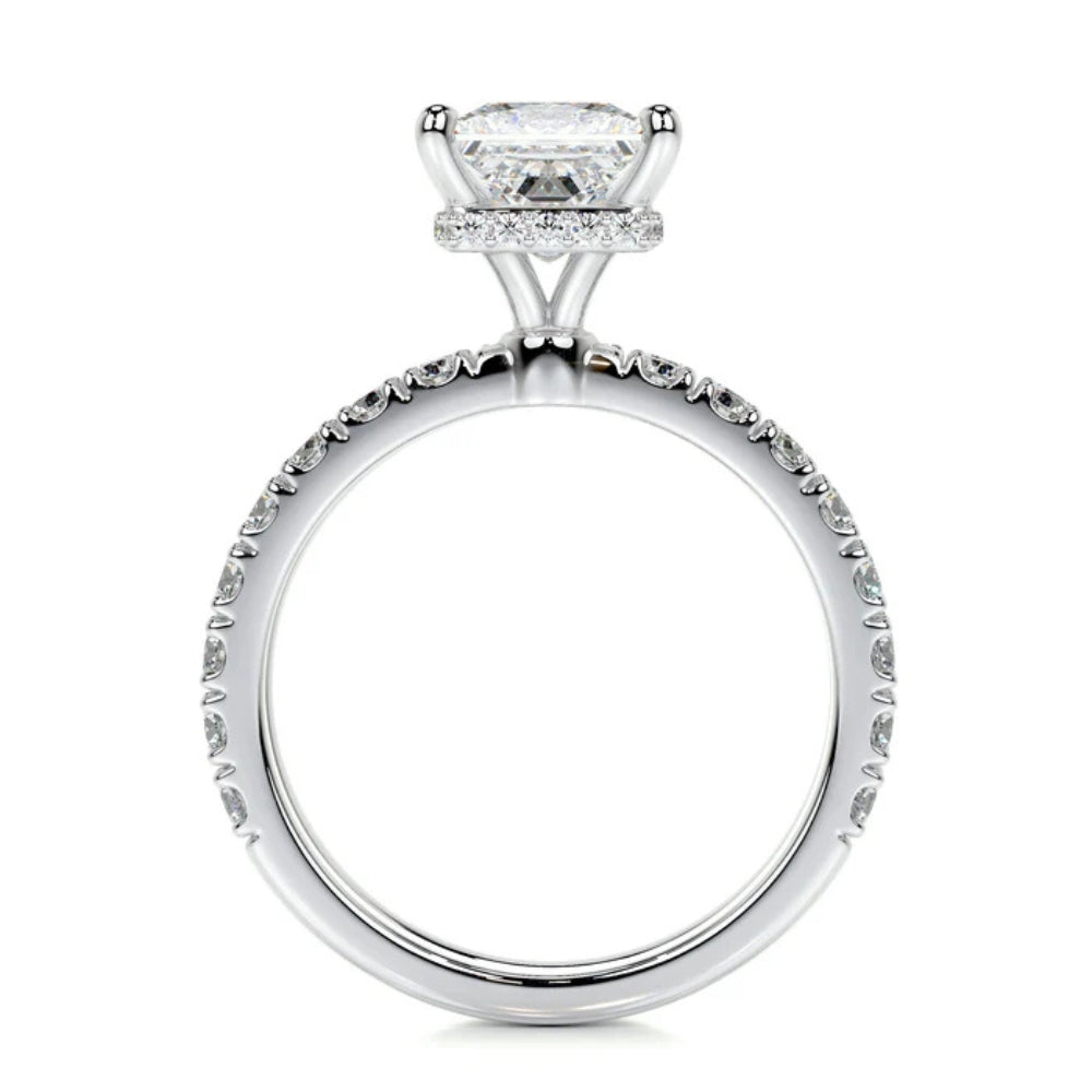Princess Cut Moissanite Hidden Halo Bridal Ring Set