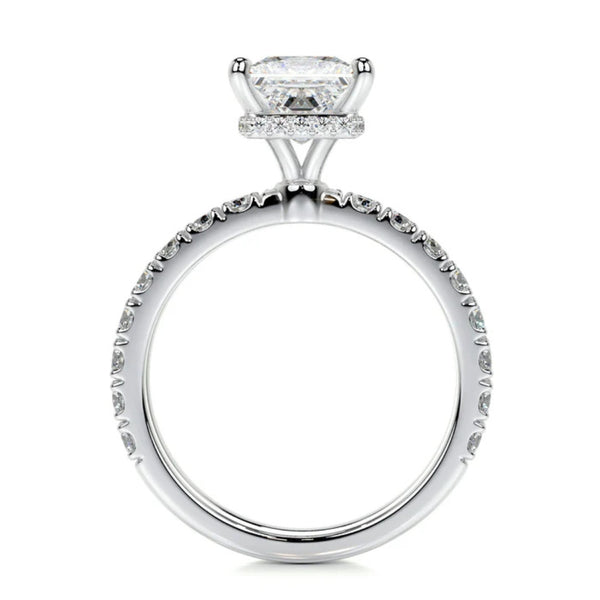 Princess Cut Moissanite Hidden Halo Bridal Ring Set