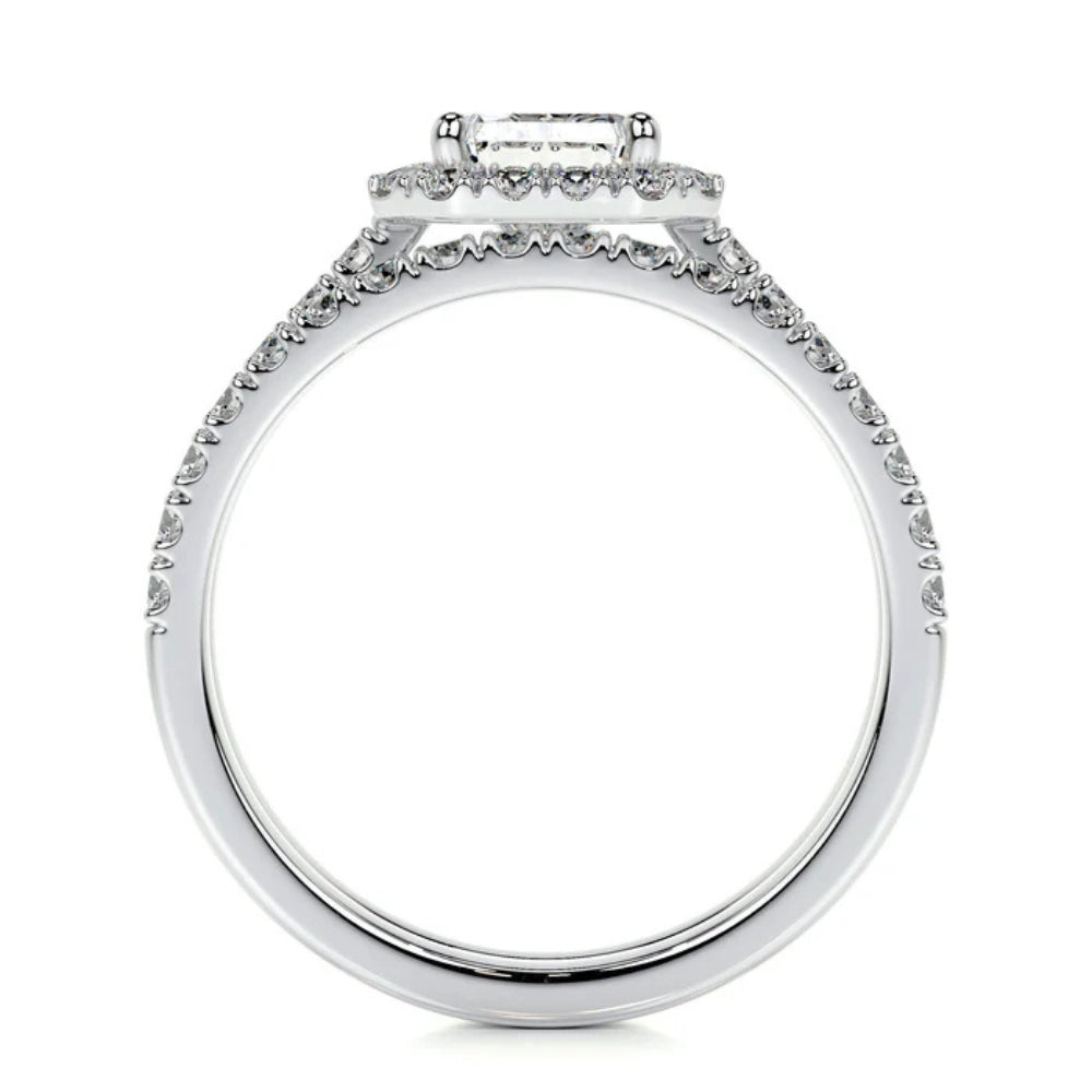 Radiant Cut Moissanite Halo Style Bridal Ring Set