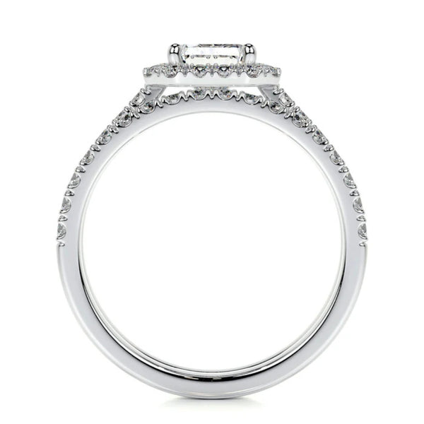 Radiant Cut Moissanite Halo Style Bridal Ring Set
