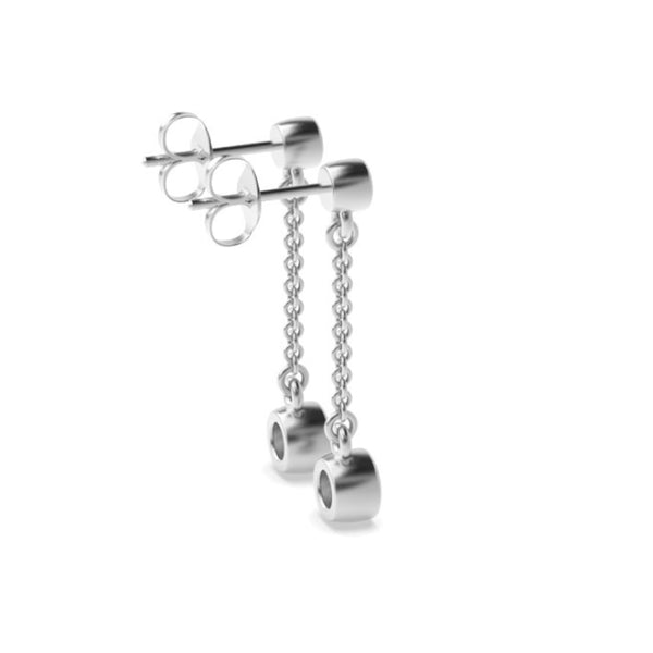 Round Cut Moissanite Bezel Set Chain Drop Earrings