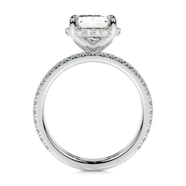 Radiant Cut Moissanite Hidden Halo Ring Set For Wedding