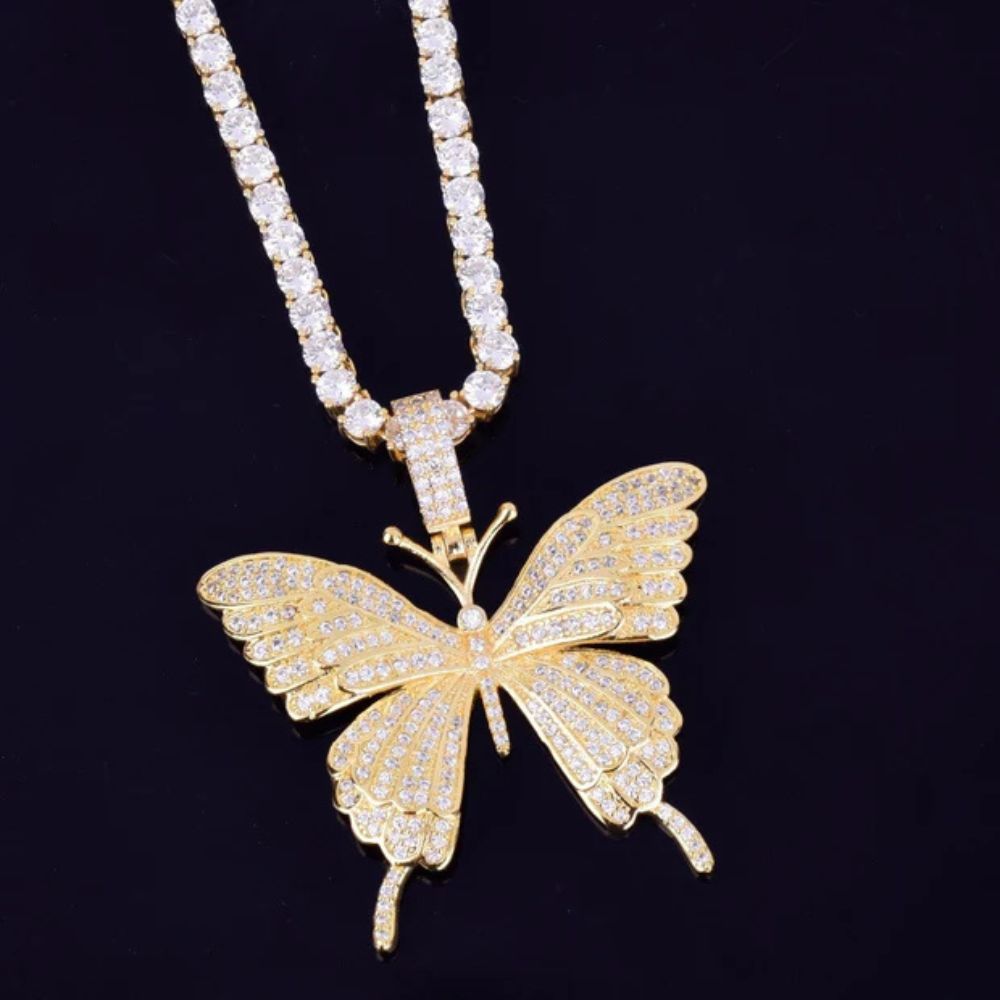 Round Cut Lab Grown Diamond Butterfly Pendant For Men