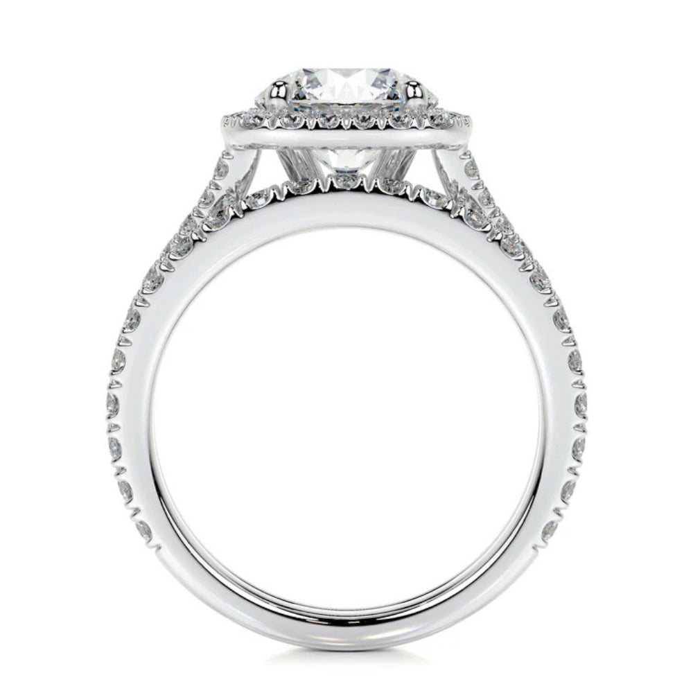 Round Cut Moissanite Halo Style Ring Set For Bridal