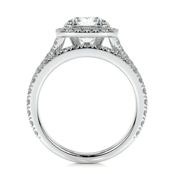 Round Cut Moissanite Halo Style Ring Set For Bridal