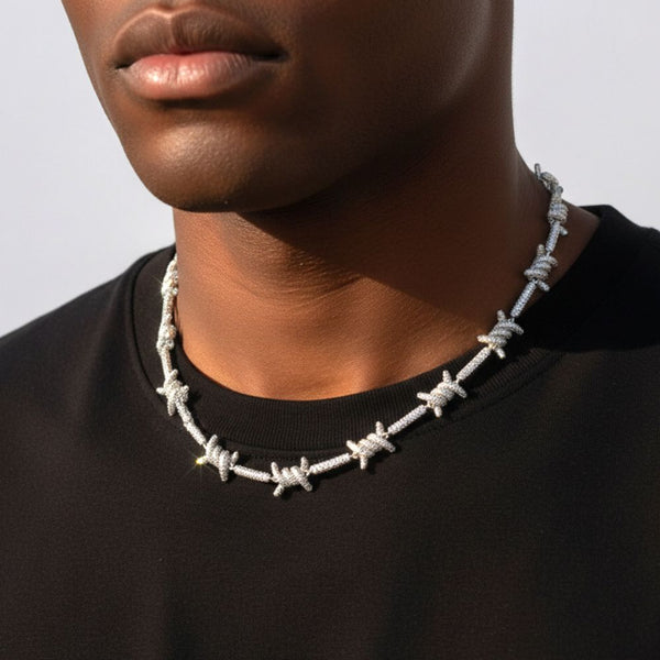 Barbed Wire Link Iced Out Moissanite Hip Hop Chain