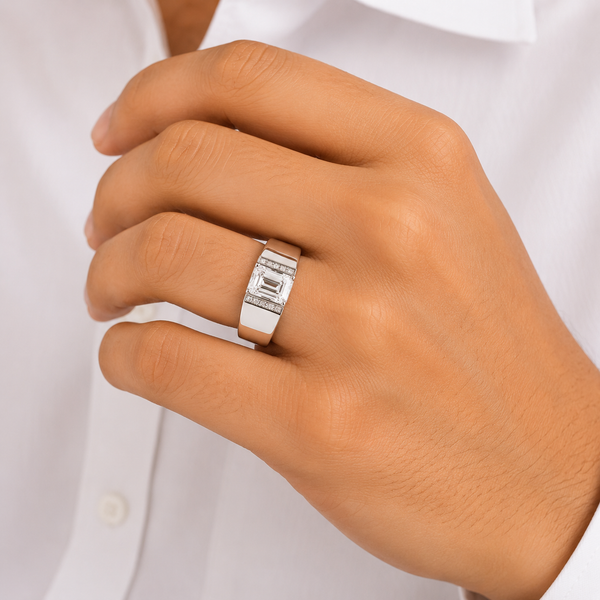Emerald Cut Lab Grown Diamond Bar Set Men's Ring