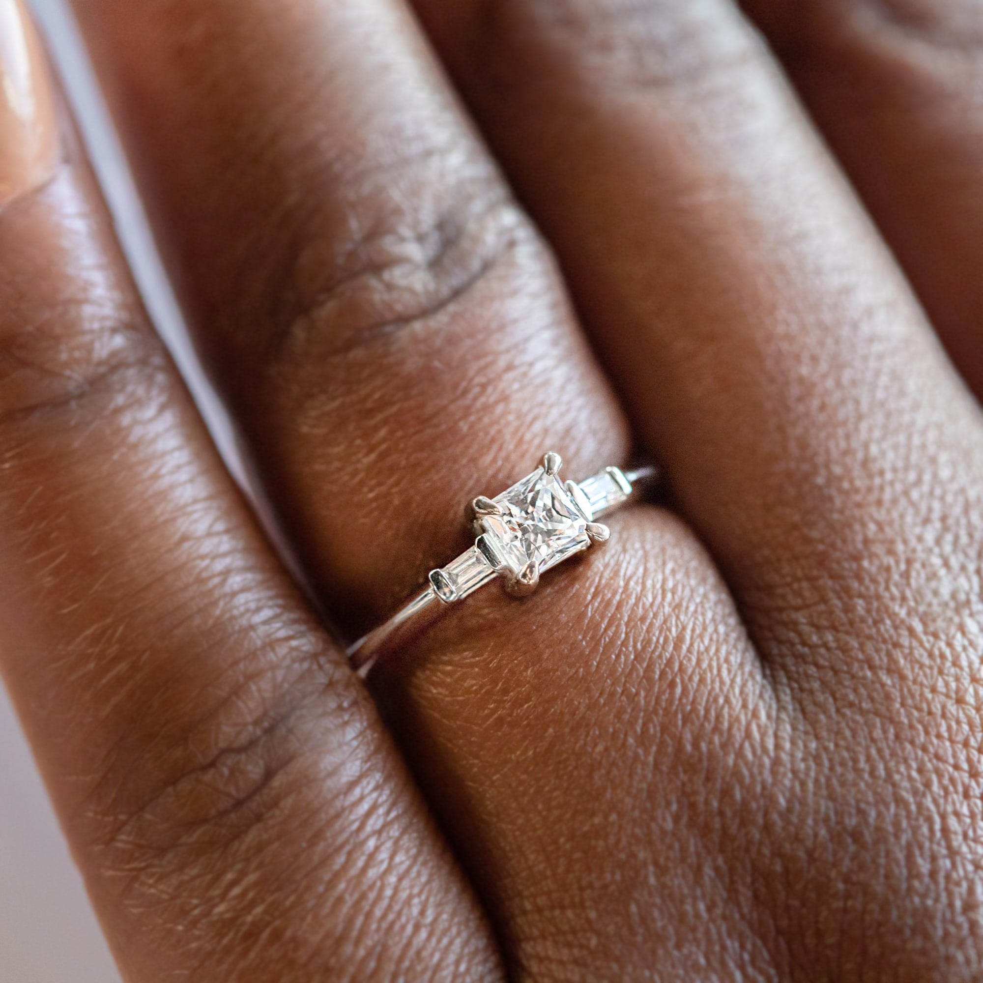 Princess Cut Three Stone Moissanite Engagement Ring
