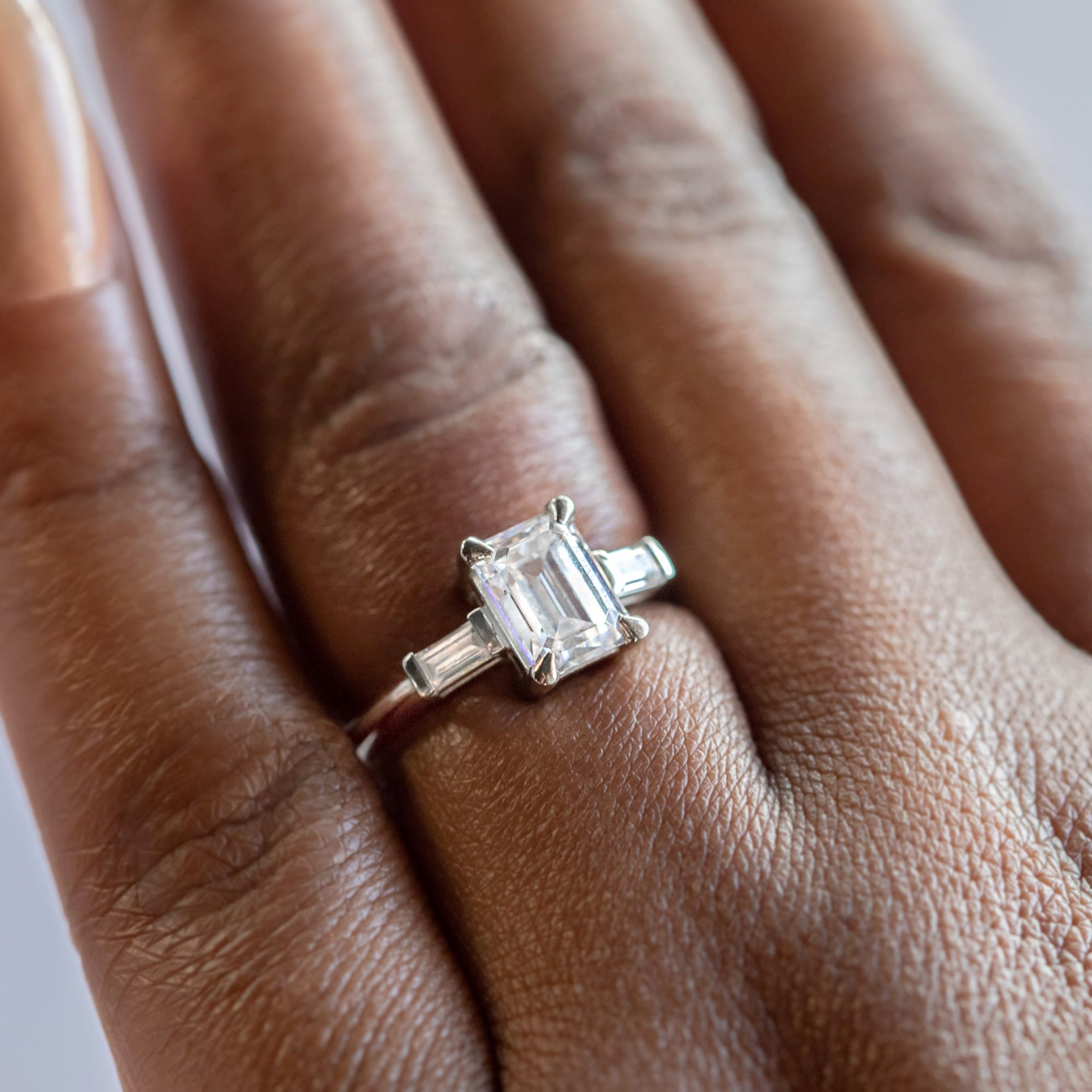 Emerald Cut Three Stone Engagement Ring